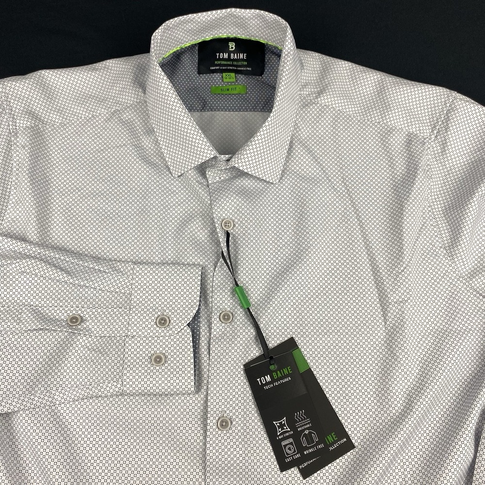 Tom Baine Performance Dress Shirt Mens XXL Silver Slim Fit Easy Care NWT!